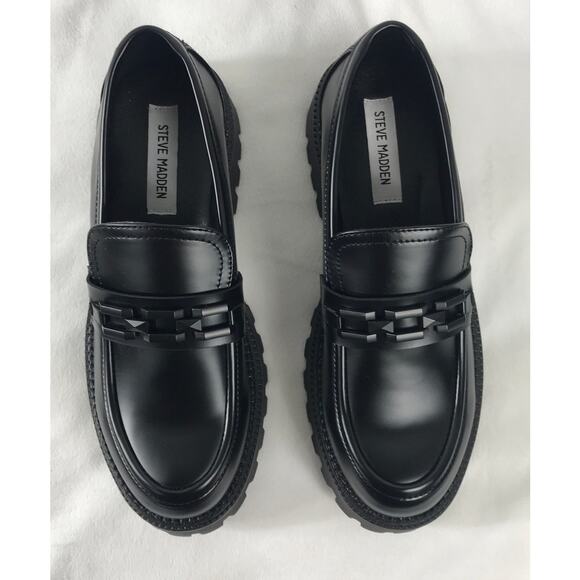 New Steve Madden Women's 10 Black Aerin Loafers Lug Sole - Picture 4 of 13